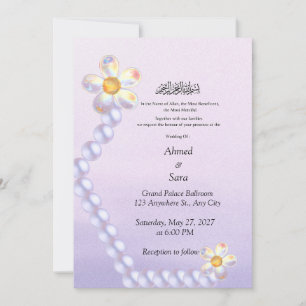 Iridescent Glass Floral Pearl Islamic Wedding  Invitation