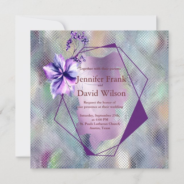Iridescent Glass Floral Wedding Invitation (Front)