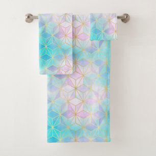 Iridescent Glass Geometric Pattern Bath Towel Set