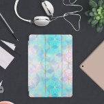 Iridescent Glass Geometric Pattern iPad Pro Cover<br><div class="desc">Geometric cube shapes are layered in a pattern and coloured in alternating shades of pastel blue,  pink and purple that gives it an iridescent glass look. The shapes are outlined in faux gold glitter.</div>