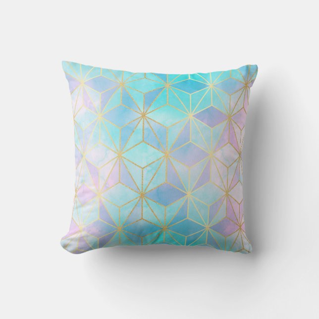 Iridescent Glass Geometric Pattern Throw Pillow (Front)