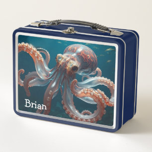 Iridescent Glass Octopus Art Personalized Metal Lunch Box
