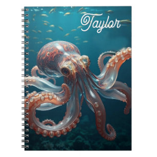 Iridescent Glass Octopus Art Personalized Notebook