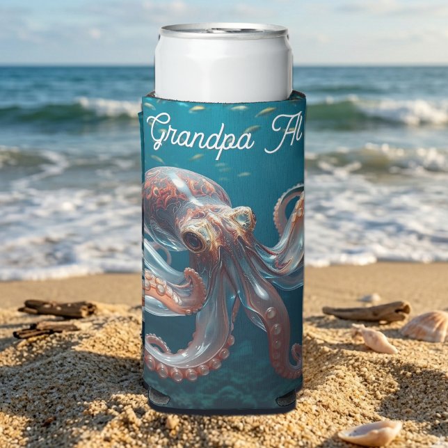Iridescent Glass Octopus Art | Personalized Seltzer Can Cooler (Creator Uploaded)