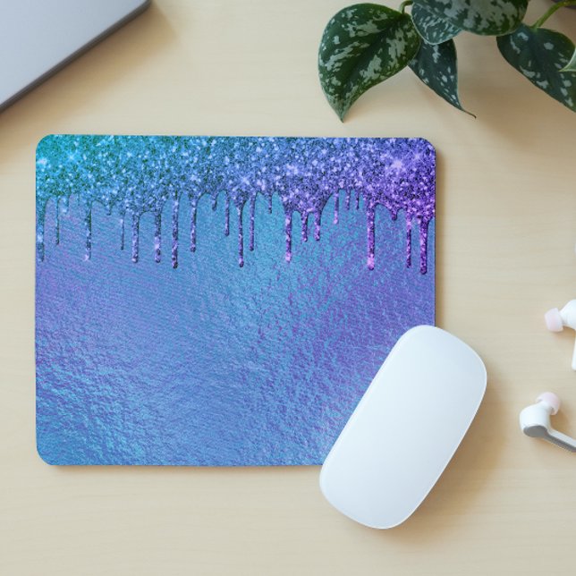 Iridescent Glitter Drips Blue Purple Holographic Mouse Pad (Creator Uploaded)