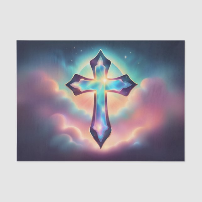 Iridescent Glowing Cross Decoupage Tissue Tissue Paper (Front)