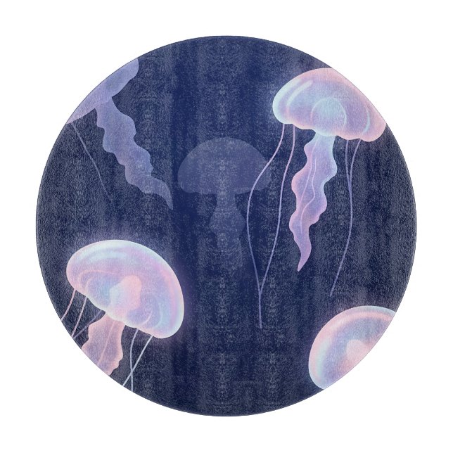 Iridescent Glowing Jellyfish Deep Blue Pink  Cutting Board (Front)
