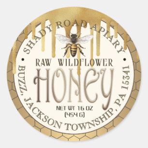 Iridescent Gold Drips Honey Label with Honeycomb  