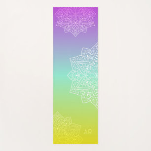 Iridescent Gradient Asymmetric Mandala & Initials Yoga Mat