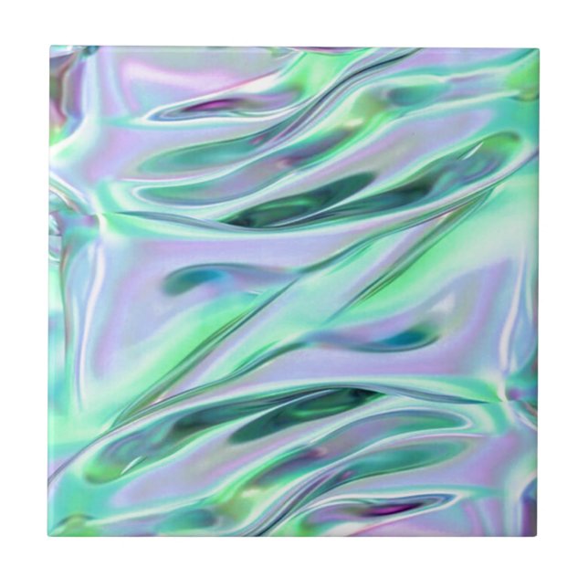 Iridescent Green and Blue MetallicMarbled Tile (Front)