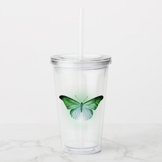 Iridescent Green Butterfly Acrylic Tumbler (Front)