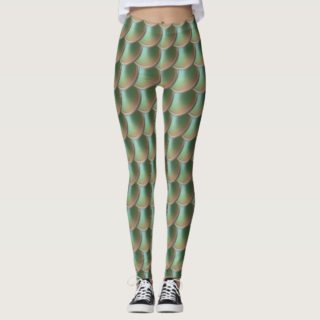 Iridescent Green Dragon Scale Cosplay Leggings (Front)