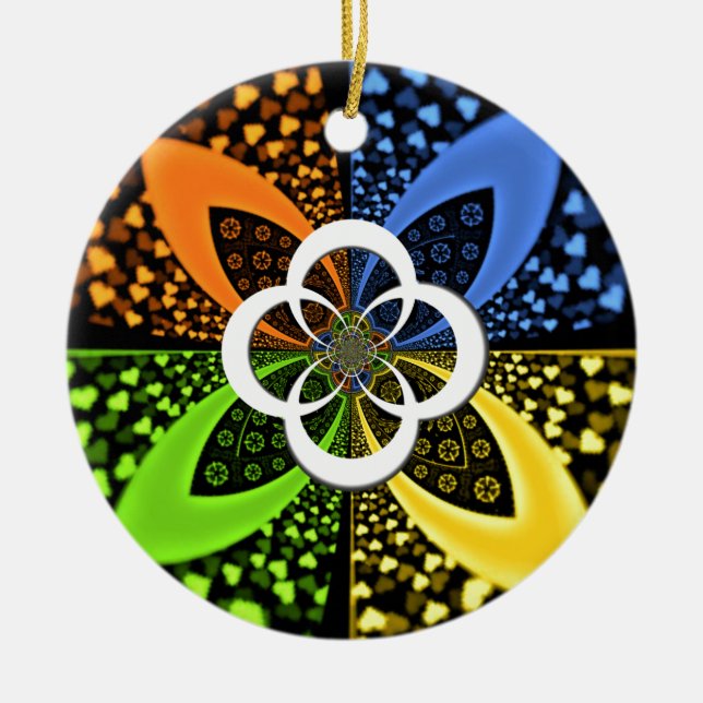 Iridescent Hearts Seamless Polka Dot Abstract Art  Ceramic Ornament (Front)