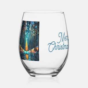 Iridescent Holiday Dream 🎄 Glowing Christmas Tree Stemless Wine Glass