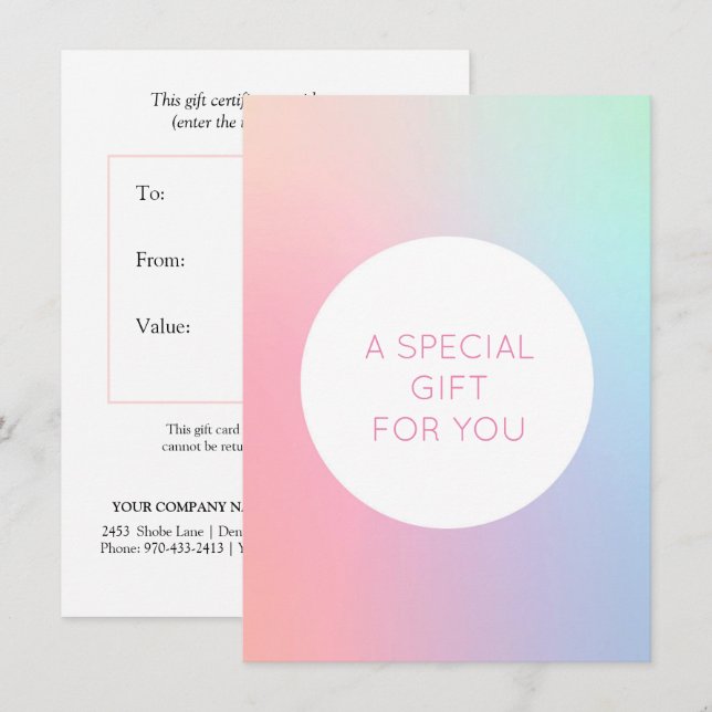 Iridescent Holographic beauty Gift Certificates Invitation (Front/Back)