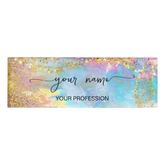 Iridescent holographic custom name tag (Front)