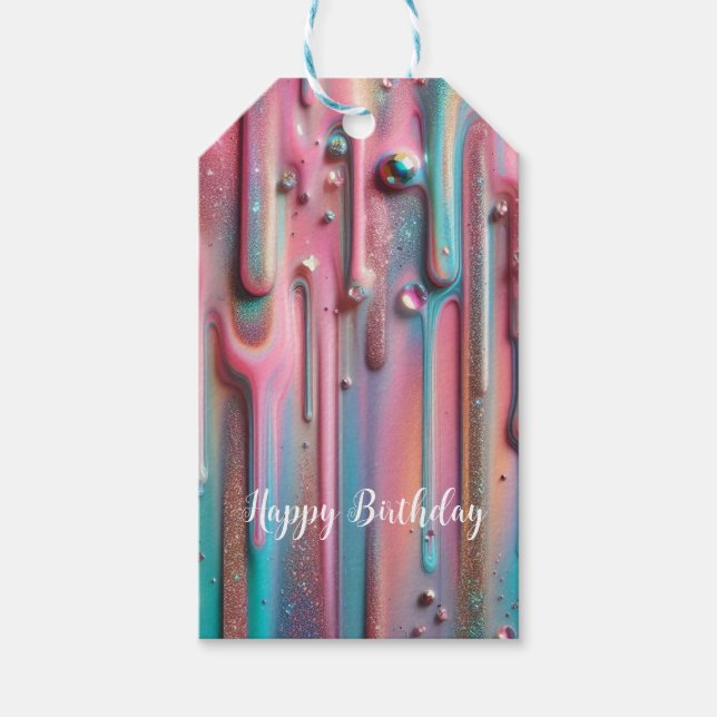 Iridescent Holographic Drip Gift Tag (Front)