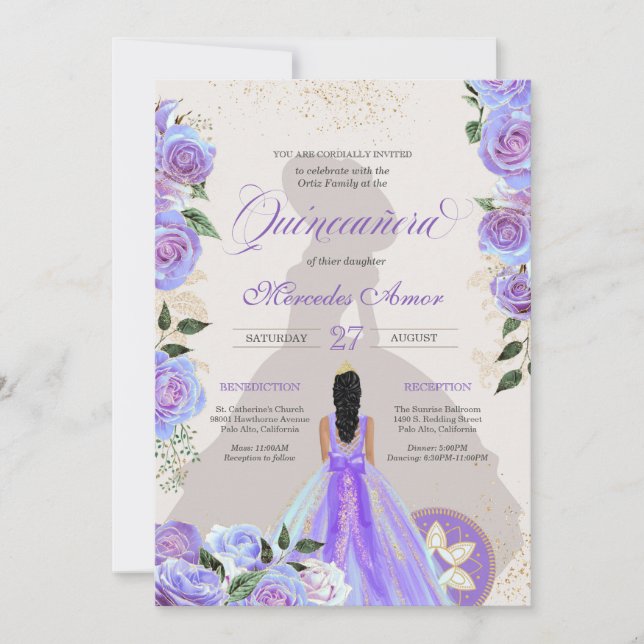 Iridescent Holographic Fancy Charro Quinceanera Invitation (Front)