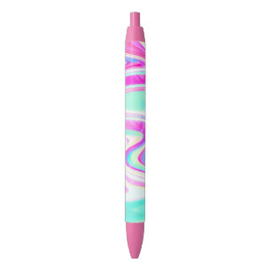 Iridescent Holographic Liquid Swirl Black Ink Pen