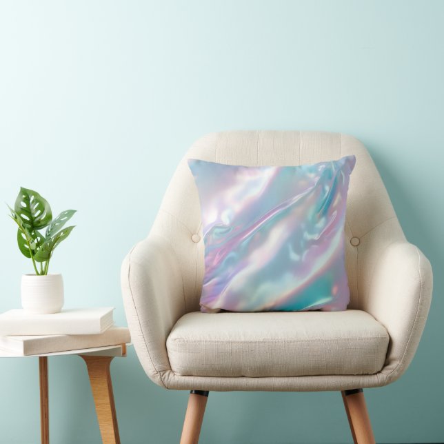 Iridescent Holographic Modern Blue Pink Throw Pillow (Chair)