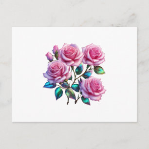 Iridescent Holographic Roses On Stems Postcard