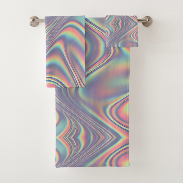 Iridescent Holographic Swirl Texture Bath Towel Set (Insitu)