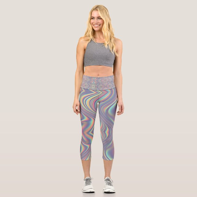 Iridescent Holographic Swirl Texture Capri Leggings (Front)