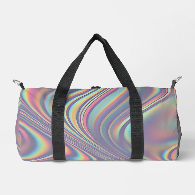 Iridescent Holographic Swirl Texture Duffle Bag (Front)