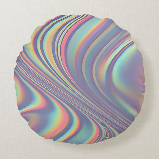 Iridescent Holographic Swirl Texture Round Pillow (Front)