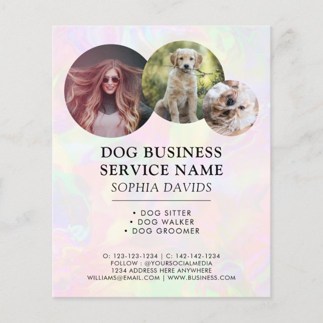 Iridescent Holographic Walker Pet Sitting Custom Flyer (Front)