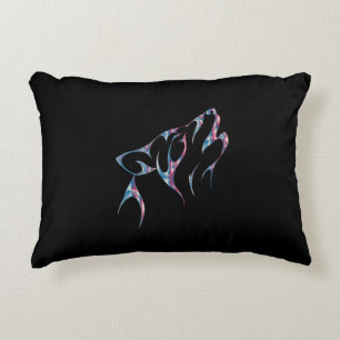 Iridescent Howling Wolf Spirit Animal Accent Pillow