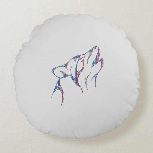 Iridescent Howling Wolf Spirit Animal Round Pillow (Front)