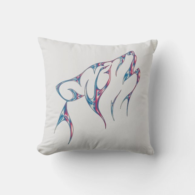 Iridescent Howling Wolf Spirit Animal Throw Pillow (Front)