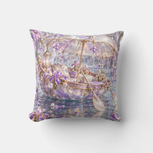 Iridescent Iris Glass Boat Moonlit Lagoon Throw Pillow