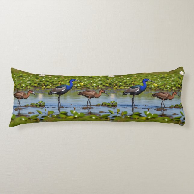Iridescent Jacana & Rusty Companion – Elegant Body Body Pillow (Front)