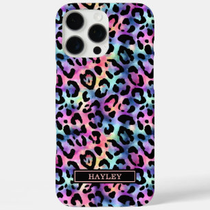 Iridescent Leopard Print Monogrammed iPhone 16 Pro Max Case