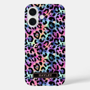 Iridescent Leopard Print Monogrammed iPhone 16 Case