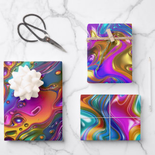 Iridescent Liquid Chrome Effect Design Wrapping Paper Sheet