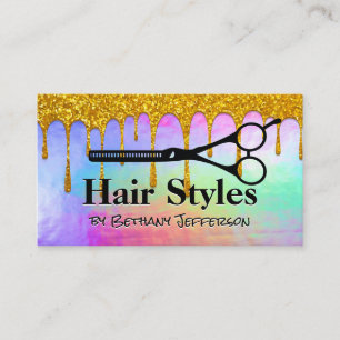 Iridescent Liquid Glitter Drip Scissors Business Card