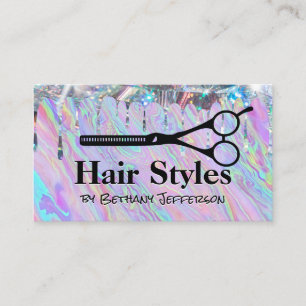 Iridescent Liquid Shimmer Drip Scissors Busine Business Card