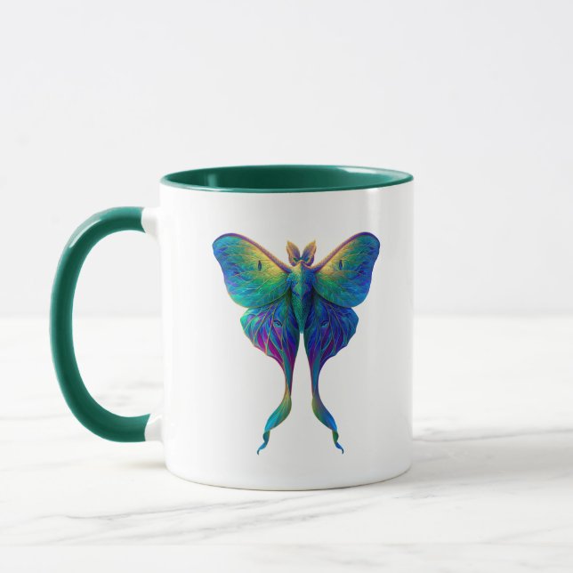 Iridescent Luna Moth Coffee Mug | Colorful Fantasy (Left)