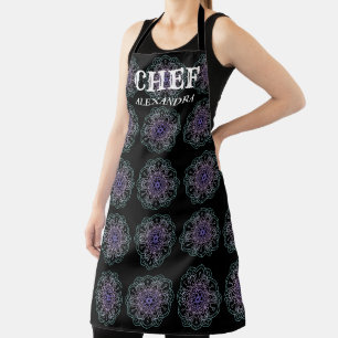Iridescent Mandalas Pattern Calligraphy Monogram Apron