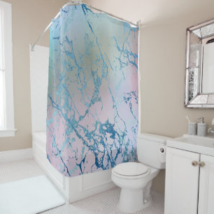 Iridescent Marble   Trendy Faux Holo Blue Pink