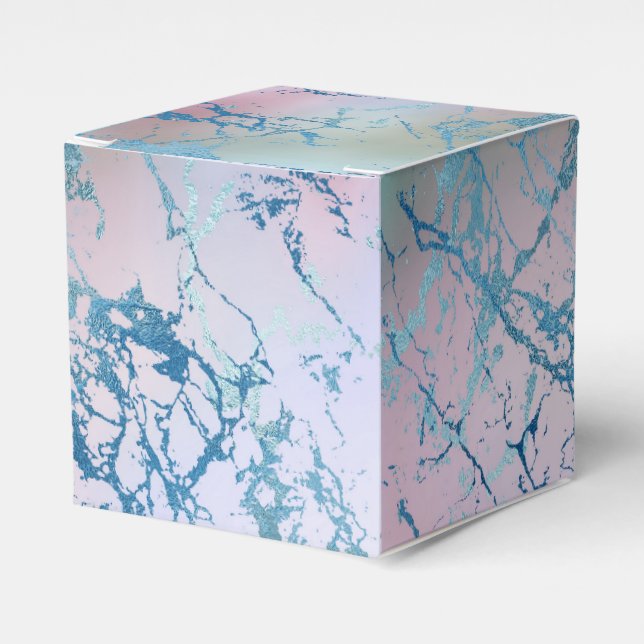 Iridescent Marble | Trendy Faux Holo Blue Pink Favor Box (Front Side)