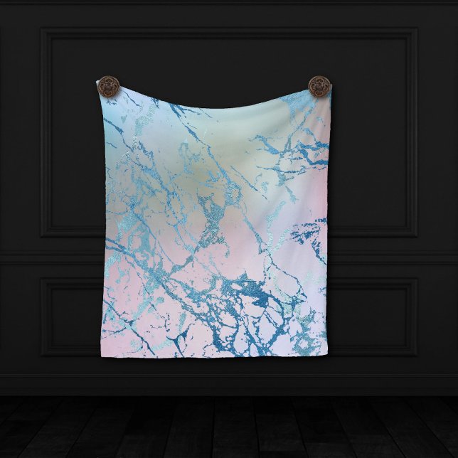 Iridescent Marble | Trendy Faux Holo Blue Pink Fleece Blanket (Creator Uploaded)