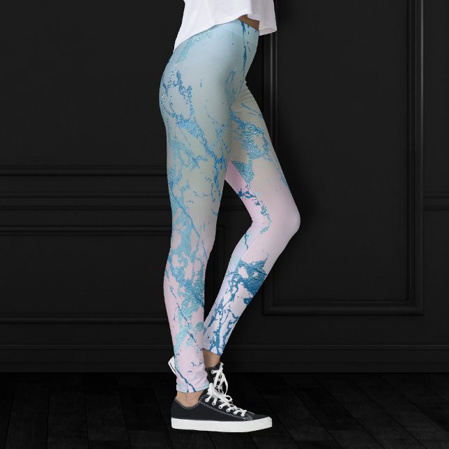 Iridescent Marble | Trendy Faux Holo Blue Pink Leggings (Creator Uploaded)