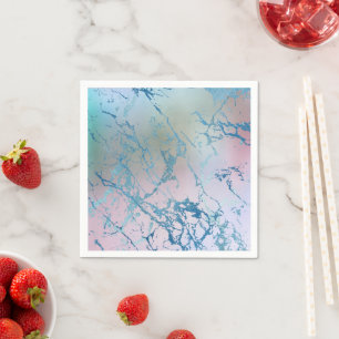 Iridescent Marble Trendy Faux Holo Blue Pink Napkin