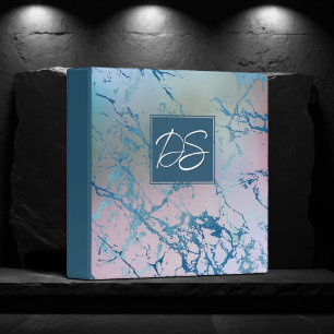 Iridescent Marble   Trendy Faux Holo Monogram Binder
