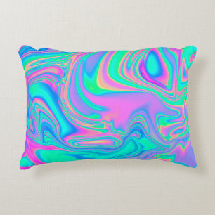 Iridescent marbled holographic texture in vibrant  accent pillow