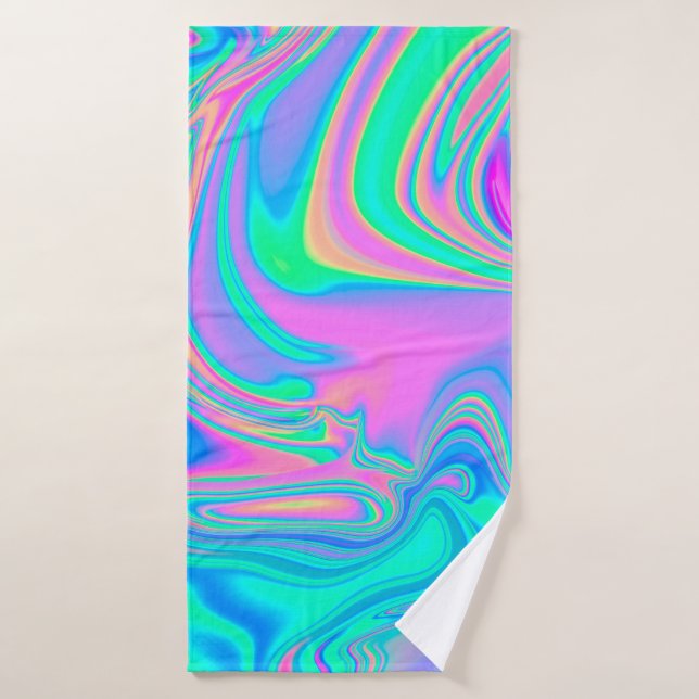 Iridescent marbled holographic texture in vibrant  bath towel (Bath Towel)